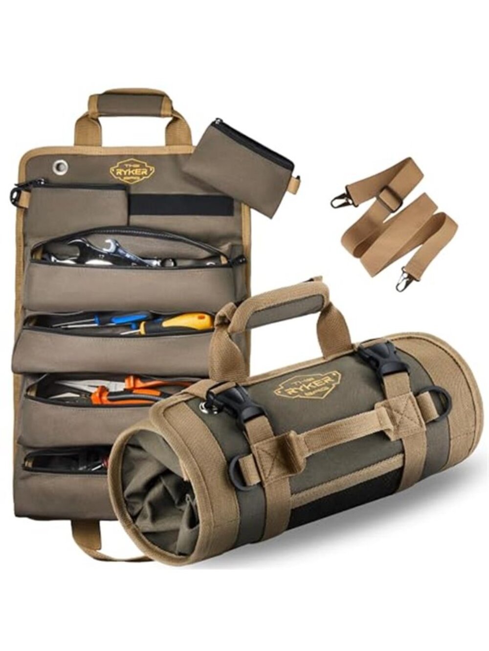 Roll Up Tool Bag Organizer Mechanic Electrician Gift for Him Khaki Portable